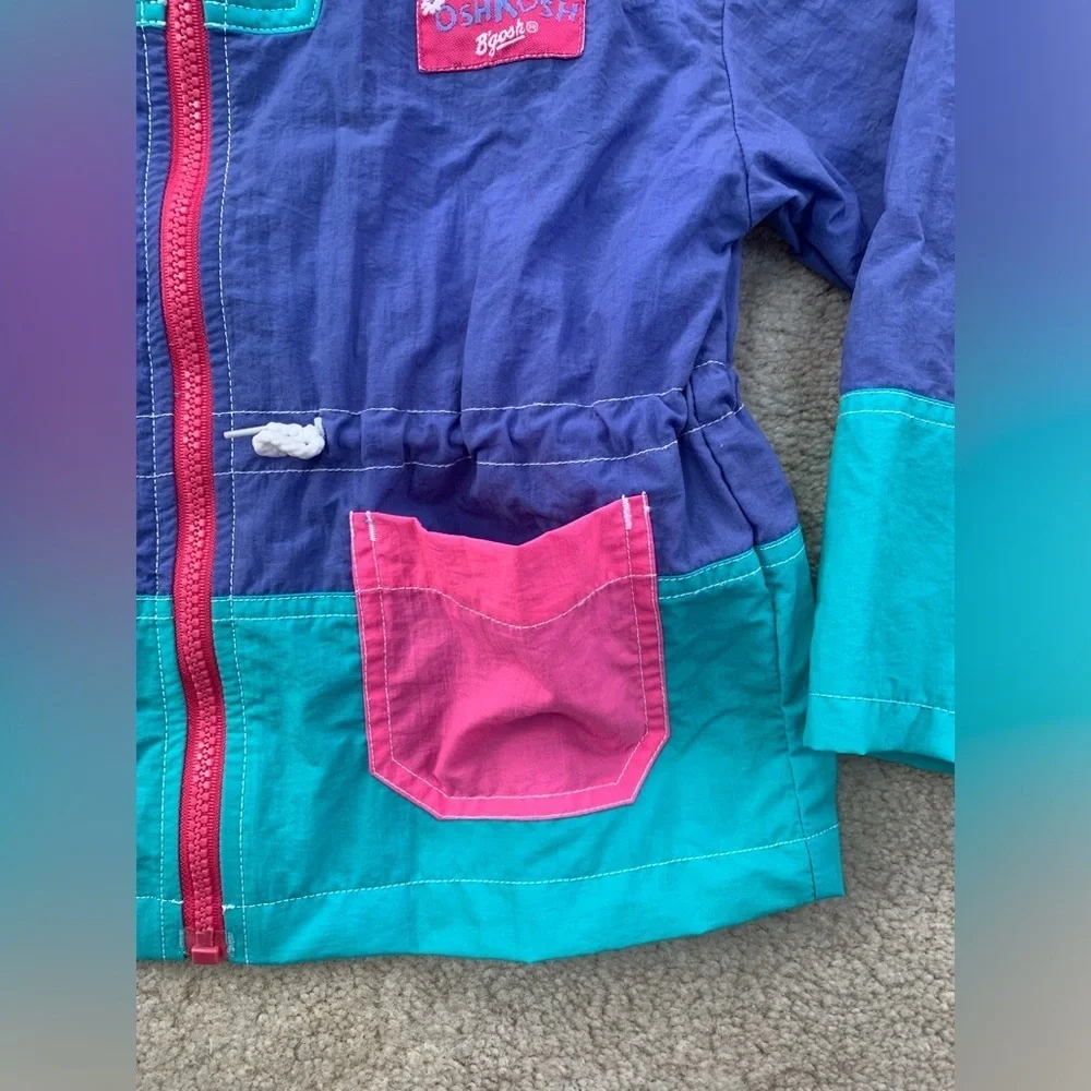 Vintage Oshkosh Size 5-6 Colorblock Pink and Purple Rain Jacket